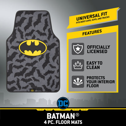 Warner Bros DC Comics 4-Stück Batman Logo mit Bat Background Front Floor Mats