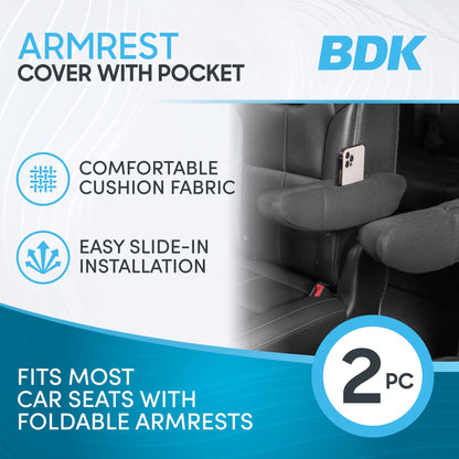 BDK 2-Pack PolyCloth Armlehnenabdeckungen für Autositze mit Taschen