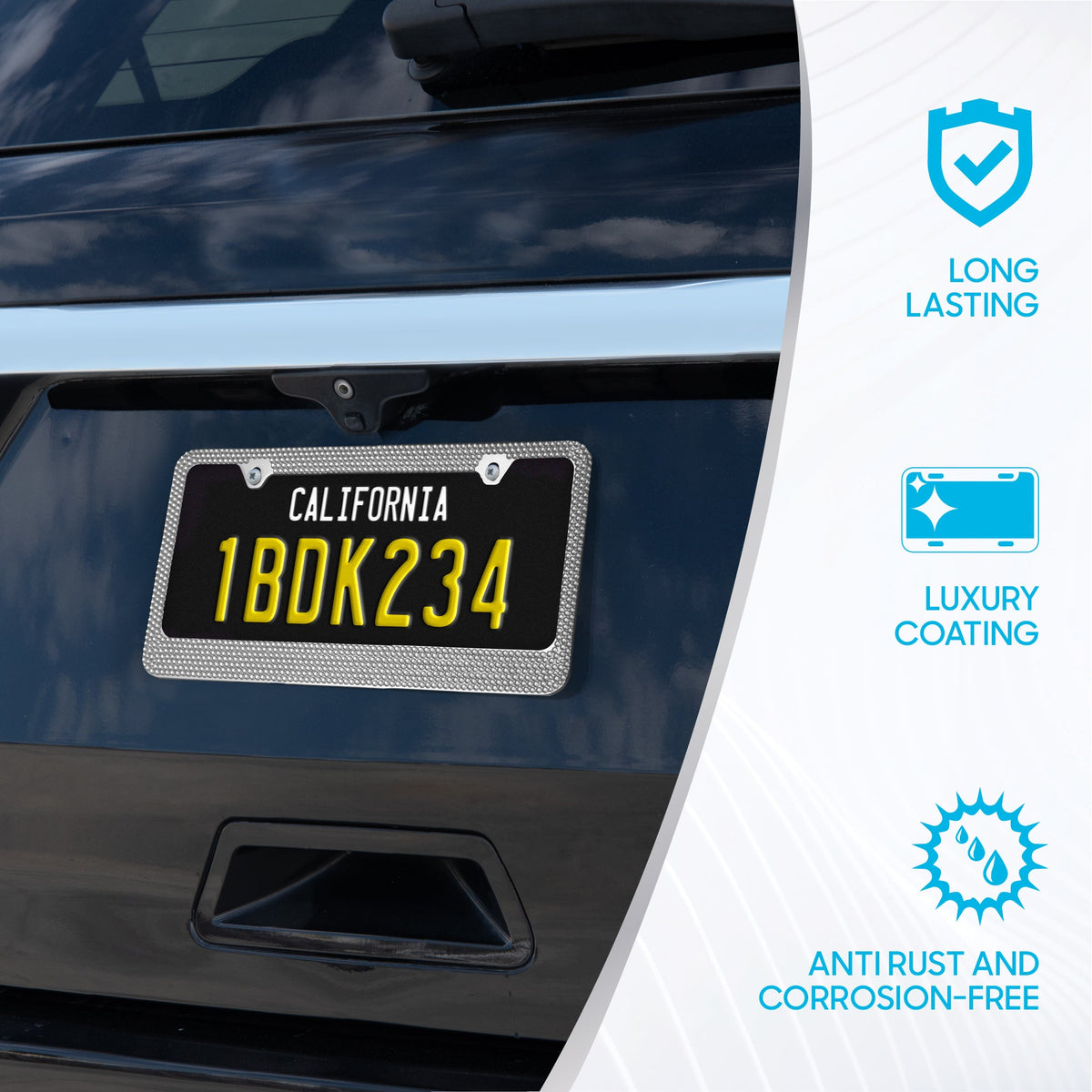 BDK Heavy Duty Rust-Proof Stainless-Steel Metallplattiertes Kennzeichen Rahmen Universalgröße für PKW SUV