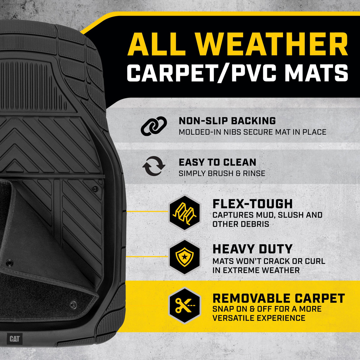 CAT 4-Stück abnehmbare Teppichtiefschalen Vorderbodenmatten und hintere Bodenmatten - Heavy Duty, All Weather, Trimmen, um zu passen
