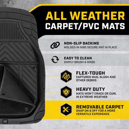 CAT 4-Stück abnehmbare Teppichtiefschalen Vorderbodenmatten und hintere Bodenmatten - Heavy Duty, All Weather, Trimmen, um zu passen