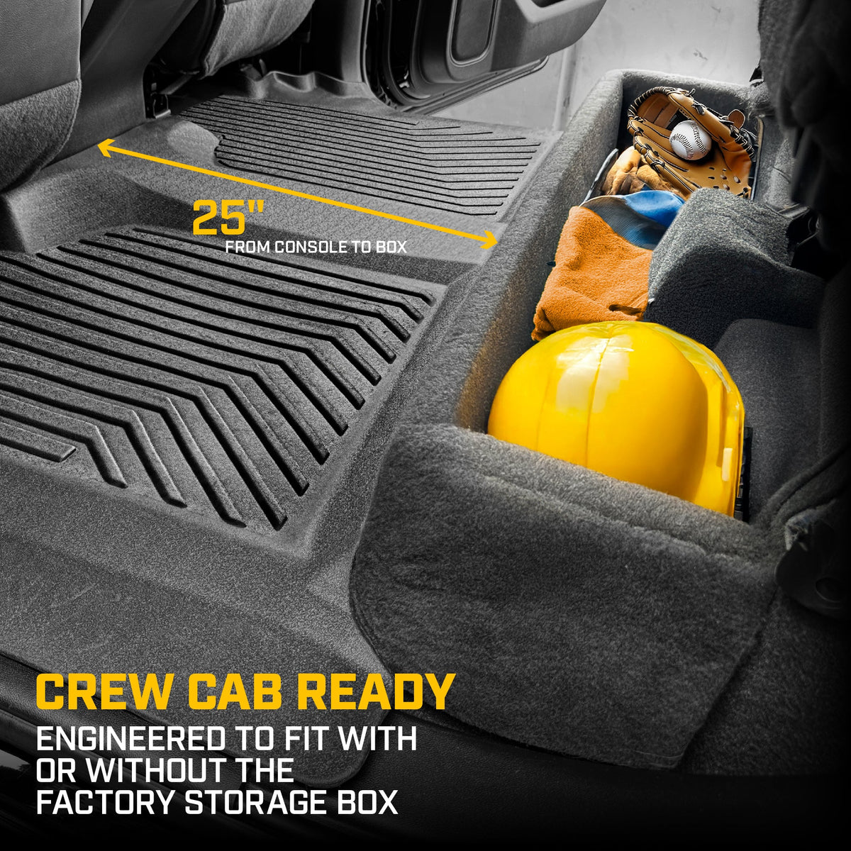 CAT® JustFitTM 3D Custom Fit Bench Bodenmatte für 2019-2026 Chevrolet Silverado 1500 / GMC Sierra 1500 & 2020-2026 Chevy Silverado / GMC Sierra 2500HD / 3500HD Crew Cab Rear Floor Liner Laser gemessen