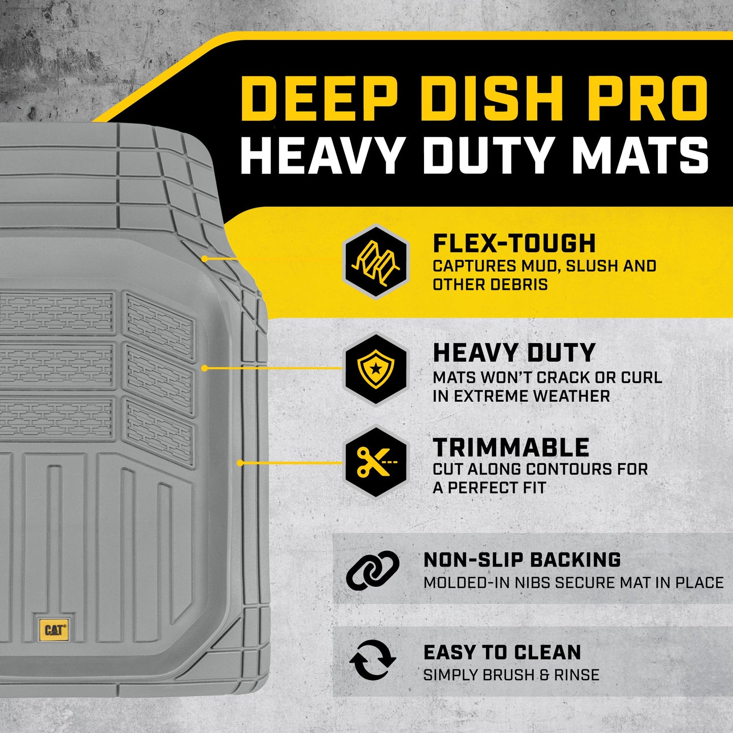CAT 3-Piece Deep Dish Vorderbodenmatten und Hinterbodenmatten - Heavy Duty, All Weather, Trimm to Fit
