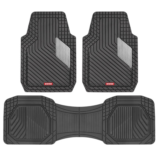 Motor Trend MetallicGuard Car Fußbodenmatten Volles Set - Langlebige Gummibodenmatten mit Silber Metallic Ferse Pad, Allwetter-Innenschutz für Vorder- und Rückseite mit rutschfester Rückseite - Alias 638721182349977102