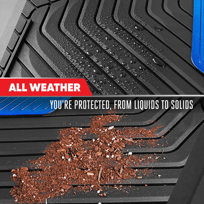 Motor Trend MetallicGuard Car Bodenmatten Volles Set - Langlebige Gummibodenmatten mit blauem Metallic Heel Pad, Allwetter-Innenschutz für Vorder- und Rückseite mit rutschfester Rückseite