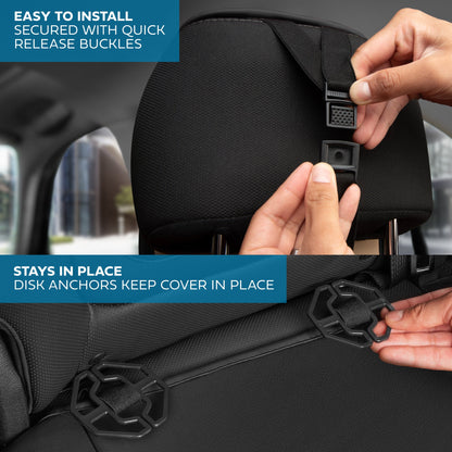 MotorBox Premium Napa Lederrücksitz Abdeckung - Semi Universal Fit für die meisten Autos, LKW & SUV - Black Back Seat Protector - Anti-Rutsch, langlebige Bench Abdeckung - Einfache Installation, Luxus-Auto-Innenausstattung