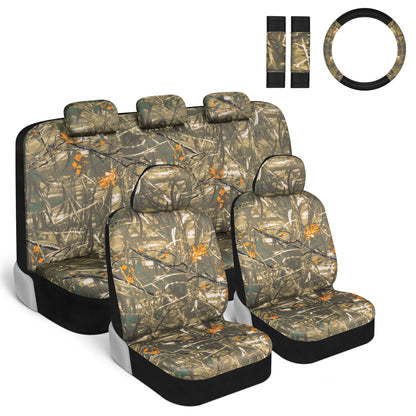 BDK 12-Piece Hunter Camo Vordersitzbezüge, Rücksitzbezüge, Sitzgurtpads und Lenkradbezüge (Fits 14.5' - 15.5')