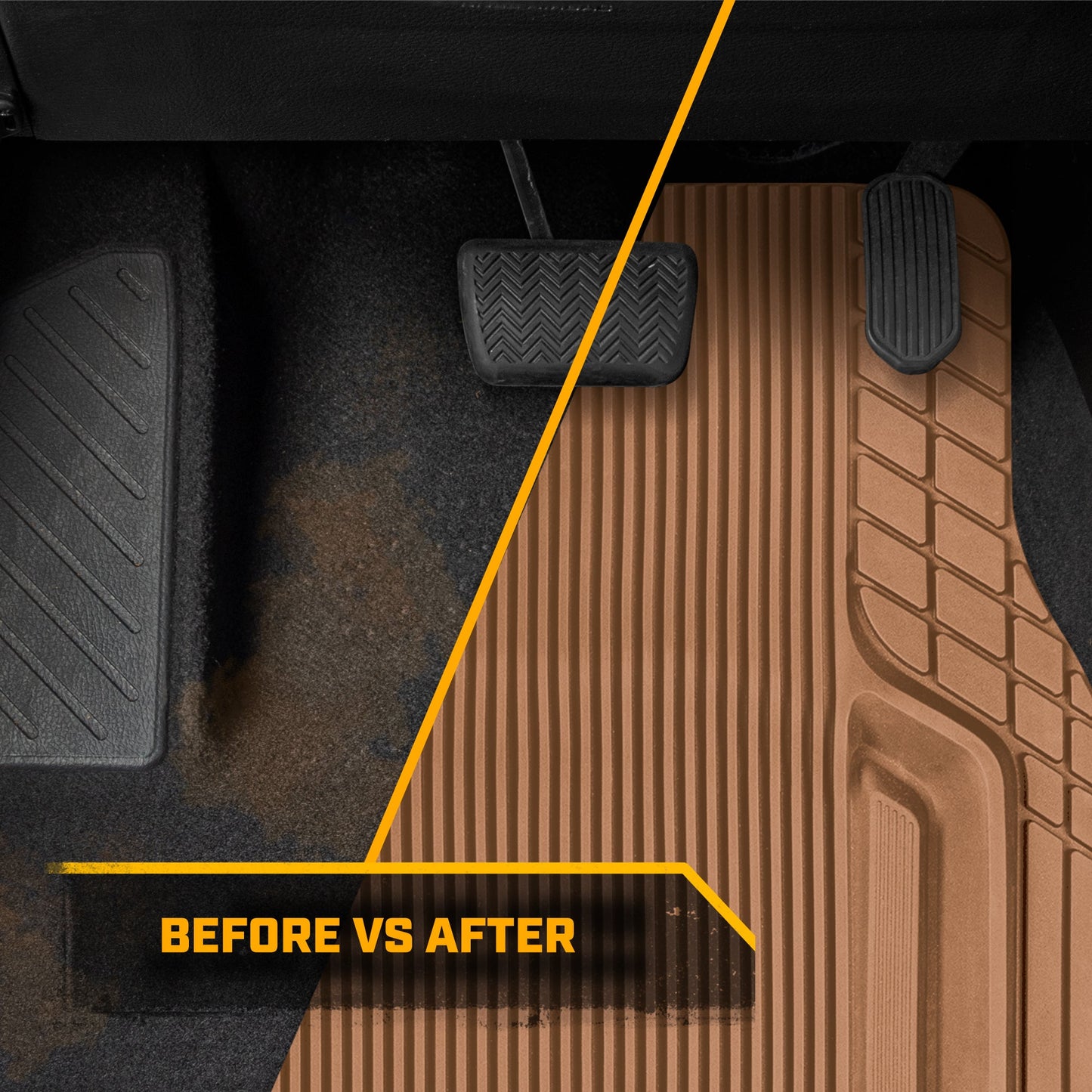 Cat® TerrainGuardTM Heavy-Duty 3-Piece Allwetter-Gummi-Bodenmatten für Auto, LKW, SUV, Van - Trim-to-Fit Deep Dish Automotive Floor Liners, Maximum Schmutz & Wasserschutz, Universal Fit, Beige