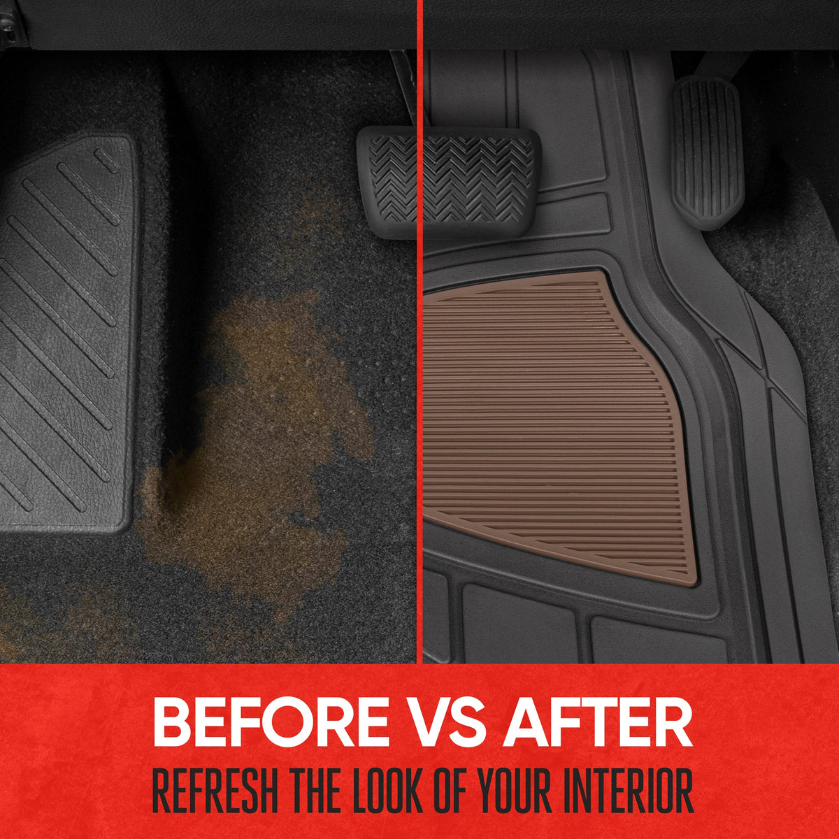 MotorTrend 4-Stück Zwei-Tone Non-Slip Heel Pad Vorderbodenmatten und Hinterbodenmatten - Heavy Duty, All Weather, Trimmen Sie, um zu passen