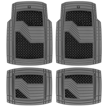 CAT 4-Stück Zwei-Tone Metallic-Look Front Floor Matts und Hintere Bodenmatten - Heavy Duty, All Weather, Trimm to Fit