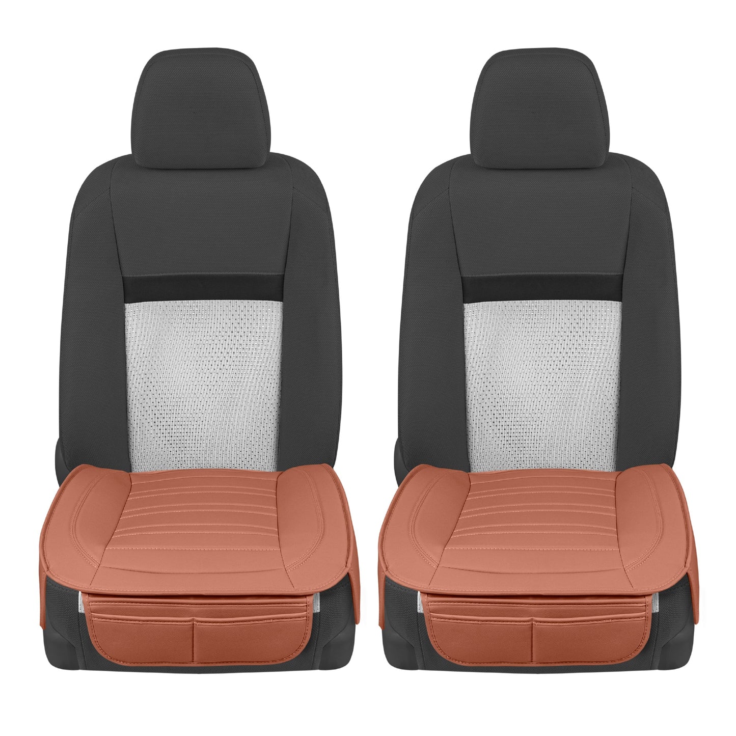 Motor Trend Faux Leder Vordersitz Abdeckung für Autos - Set von 2 Braunen Vordersitz Abdeckungen für SUV & Truck mit Aufbewahrung Taschen - Autositze Abdeckung Protector - Nur für Bodenpolster Abdeckung