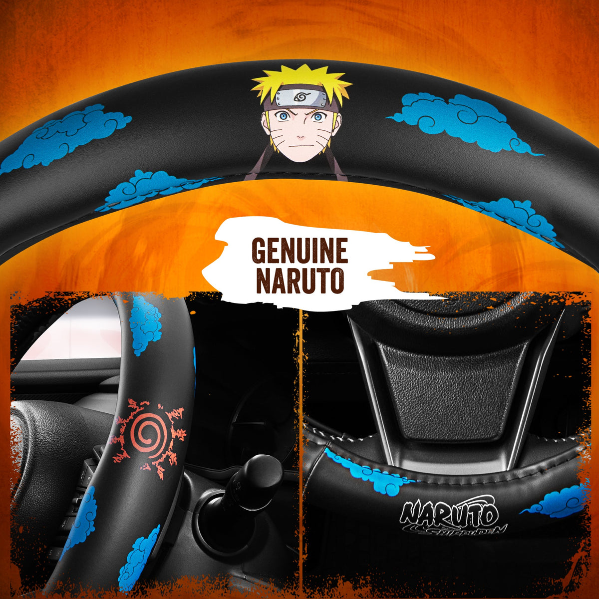 Naruto Shippuden Car Lenkrad Abdeckung, 15 Zoll Anime Lenkrad Abdeckung, gepolsterte Soft Comfortable Cover Anime Car Zubehör für Männer Frauen, Kumogakure