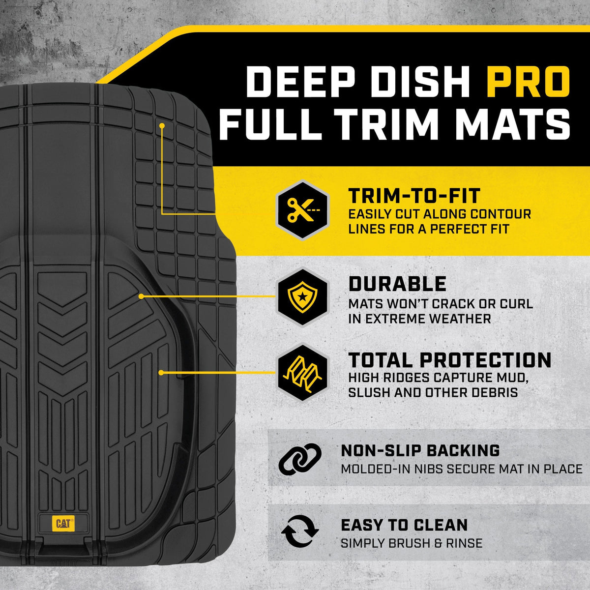 CAT 3-Piece Deep Dish Reservoir Vorderbodenmatten und Hinterbodenmatten - Heavy Duty, All Weather, Trimm to Fit