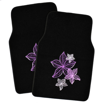 BDK 5-Piece Purple & White Flowers Vorderbodenmatten, Hinterbodenmatten und Lenkradabdeckung (Fits 14.5' - 15.5')