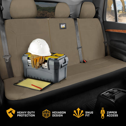 CAT Beige Rücksitz Abdeckung für LKW, Autos & SUVs – Heavy-Duty Oxford Canvas – 60/40 Split Bench Protector – Langlebige Rücksitz Abdeckung für Arbeits-Trucks, Haustiere, Reisen – Car & Truck Interior Accessory