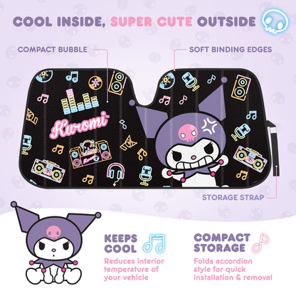 Carbella Sanrio Kuromi Neon Party Front Windschutzscheibe Sonnenschirm (58' x 28')