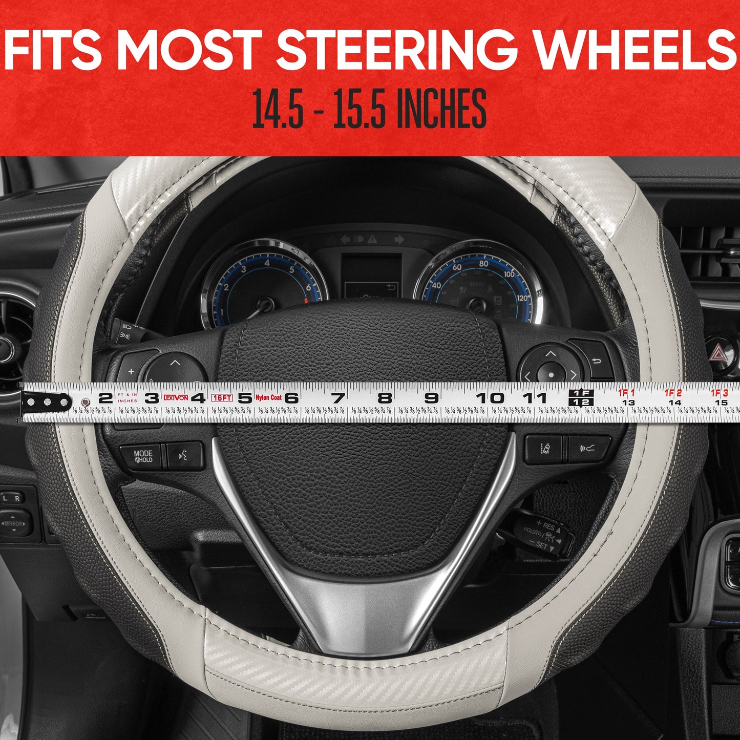 Motor Trend UltraSport Carbon Fiber Steering Wheel Cover, Standard 15 Zoll Größe, Black Faux Leather Comfort Grip, Car Steering Wheel Cover für Auto Truck Van SUV (Mehrere Farben)
