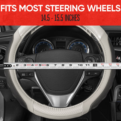 Motor Trend UltraSport Carbon Fiber Steering Wheel Cover, Standard 15 Zoll Größe, Black Faux Leather Comfort Grip, Car Steering Wheel Cover für Auto Truck Van SUV (Mehrere Farben)