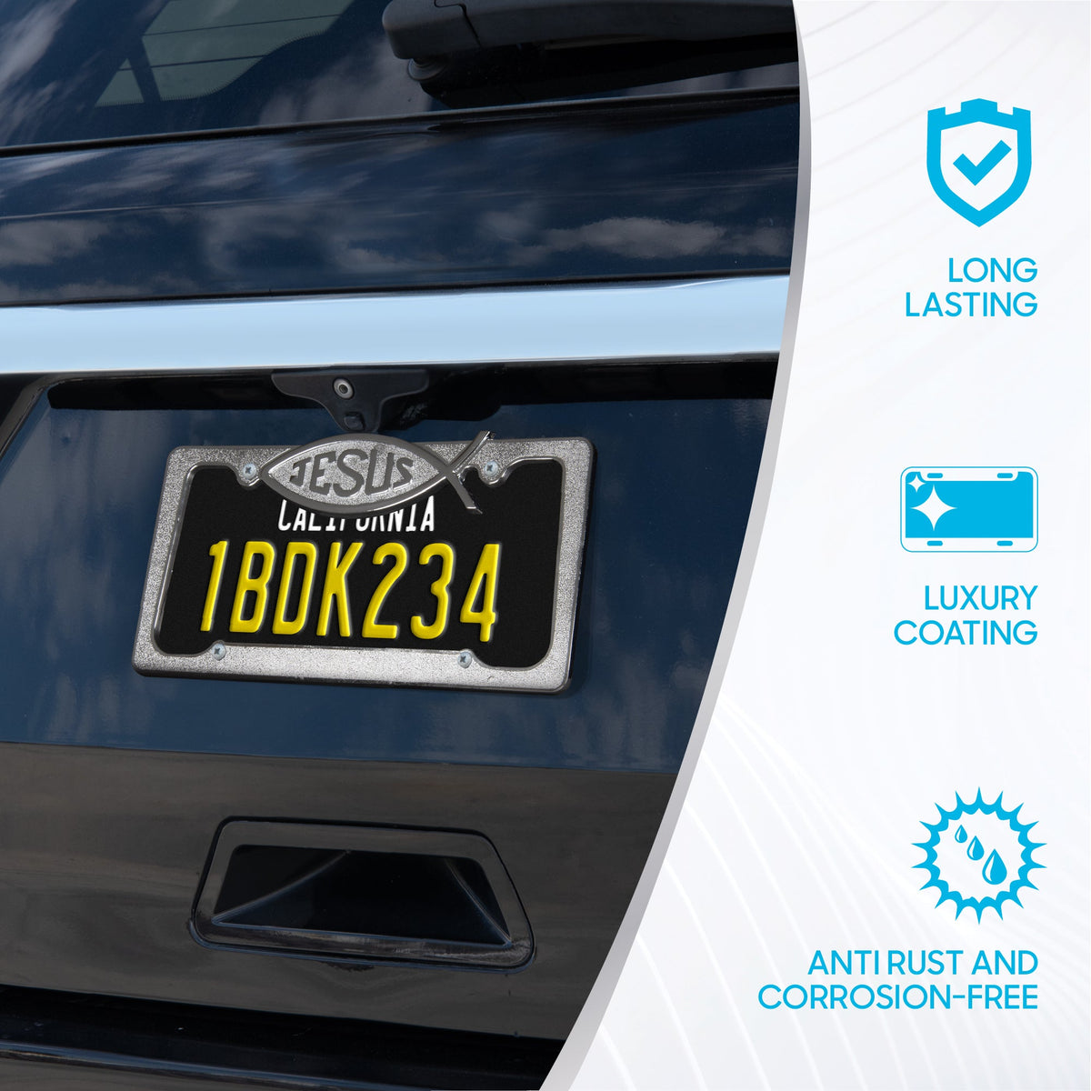 Rostbeständiges verchromtes Die-Cast-Edelmetall-Lizenzplattenrahmen / -halter Universalgröße - Blank Metal Design (Paket von 2)