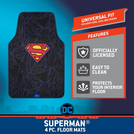 Warner Bros DC Comics 4-Stück Superman Logo Vorderbodenmatten und Hinterbodenmatten
