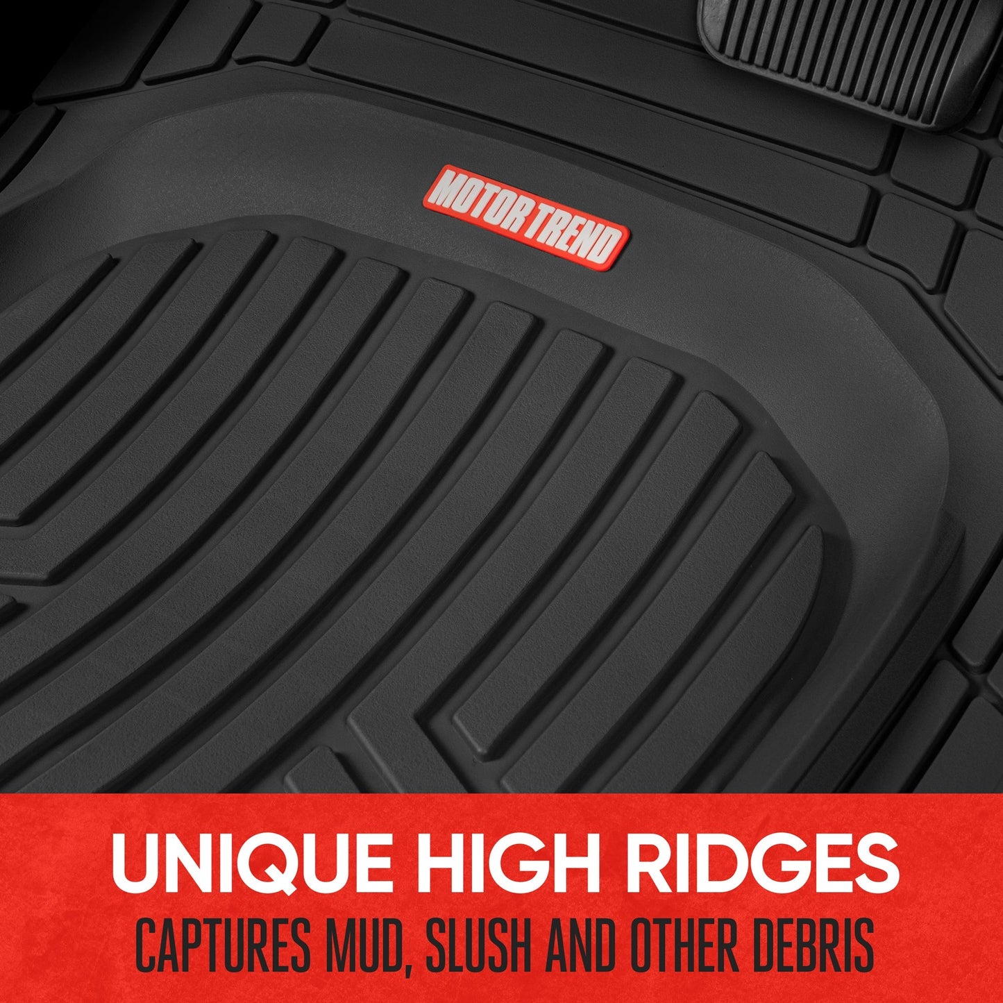 MotorTrend 3-Stück FlexTough Plus Deep Dish Line Rillen Vorderbodenmatten und Hinterbodenmatte - Heavy Duty, All Weather, Trimmen Sie, um zu passen