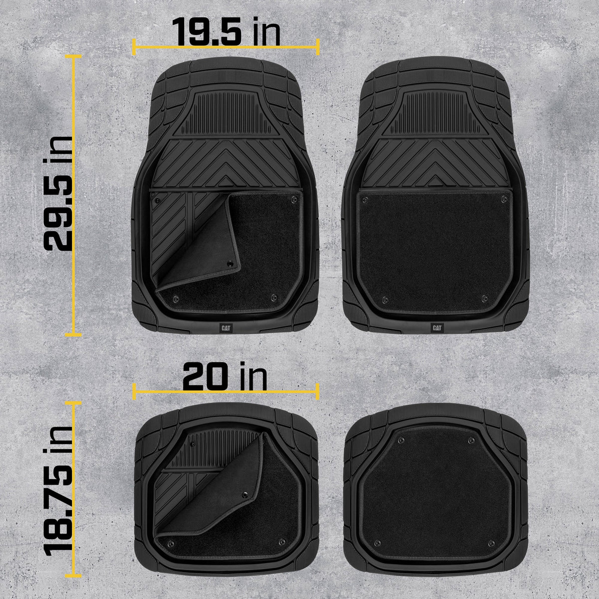 CAT 4-Stück abnehmbare Teppichtiefschalen Vorderbodenmatten und hintere Bodenmatten - Heavy Duty, All Weather, Trimmen, um zu passen