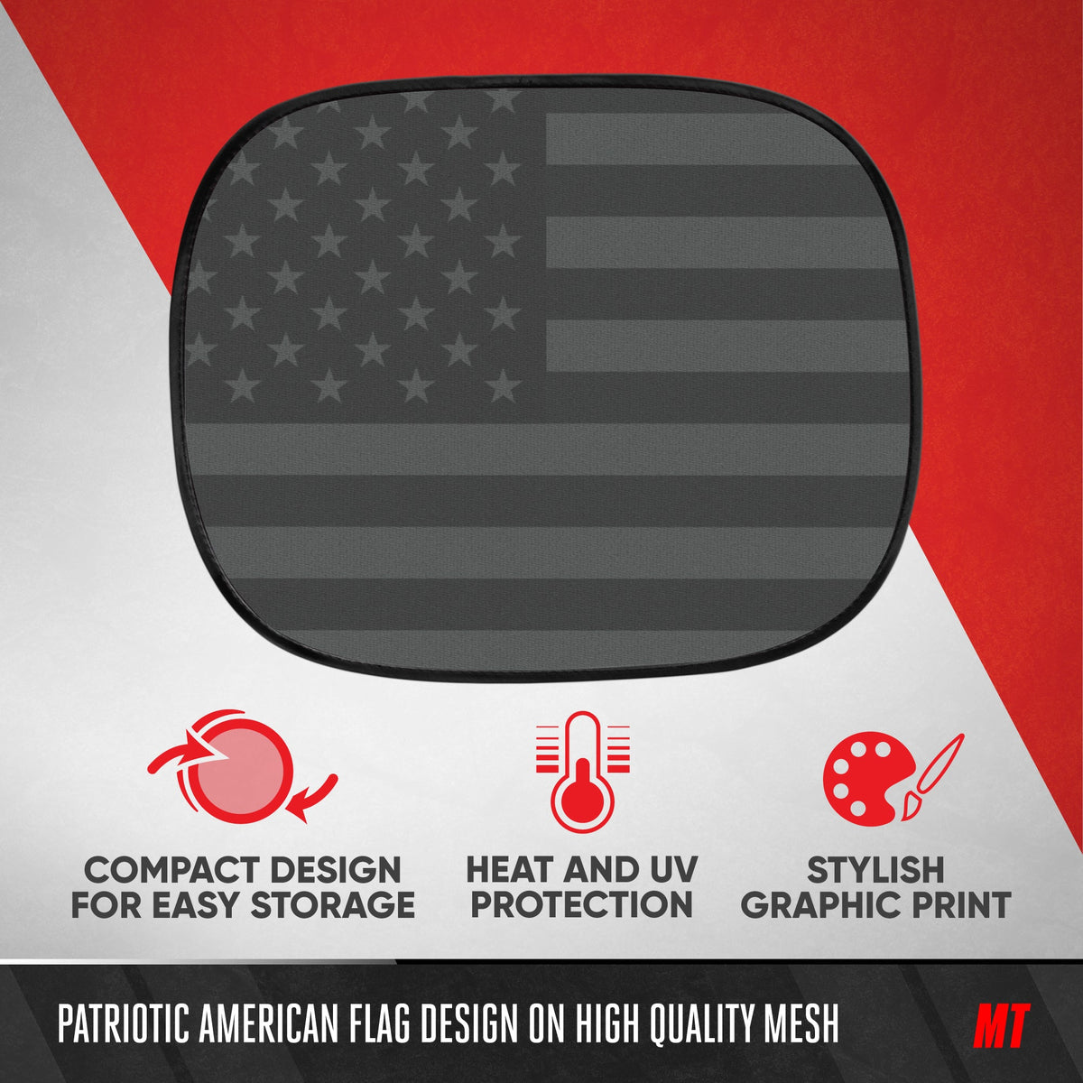 MotorTrend 2-Pack EasyCling American Black US Flag Window Sunshades (18' x 14')