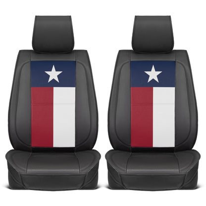 MotorBox Texas Edition Faux Leather Black & Flag Seat Covers für Auto - Texas Flag auf gepolsterten Sitzprotektoren für Automobilzubehör, LKW, SUV, Auto - zwei Frontabdeckungen