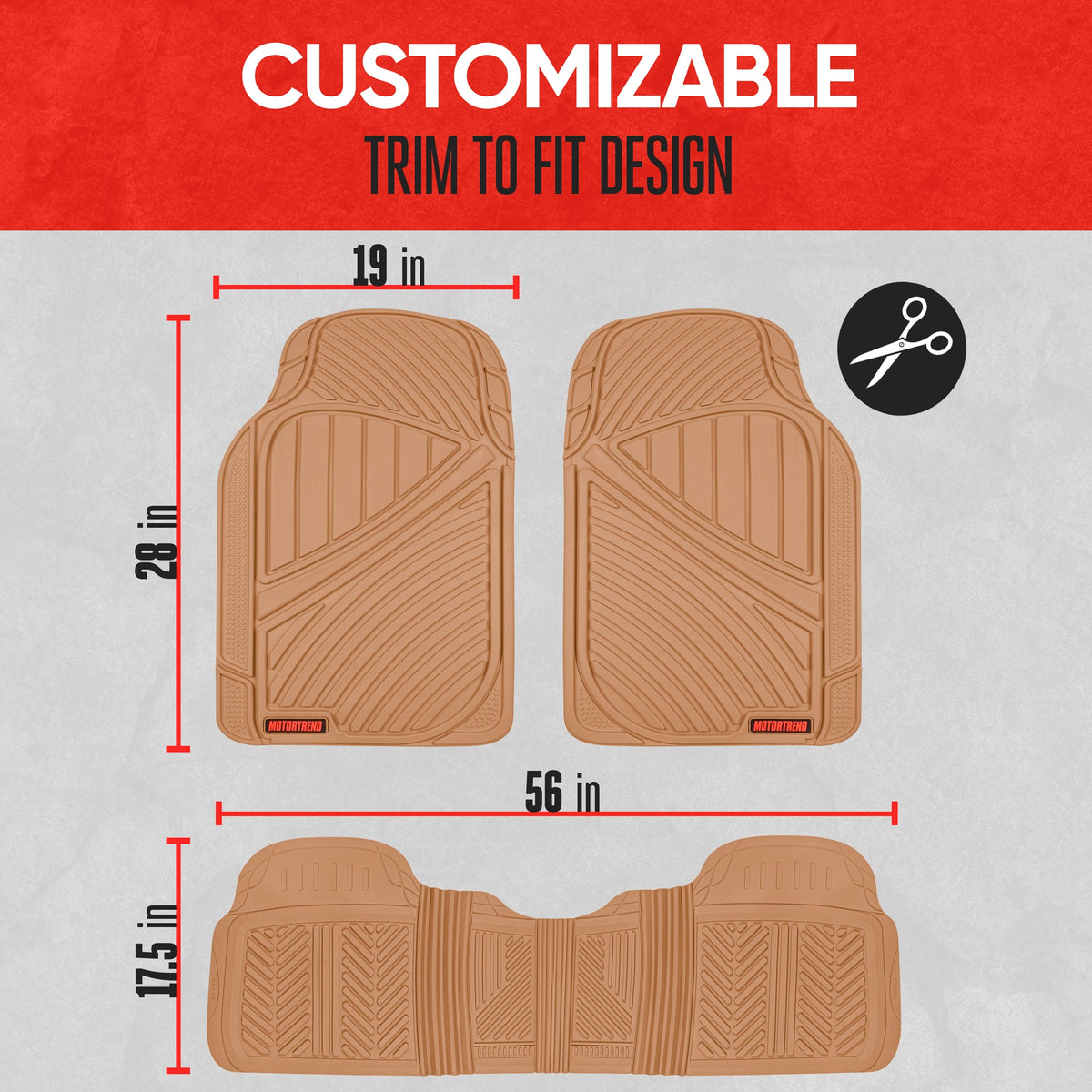 MotorTrend 3-Stück FlexTough Performance Deep Channel Front Floor Matts und Rear Floor Mat - Heavy Duty, All Weather, Trimm to Fit