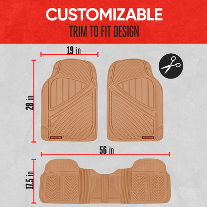 MotorTrend 3-Stück FlexTough Performance Deep Channel Front Floor Matts und Rear Floor Mat - Heavy Duty, All Weather, Trimm to Fit