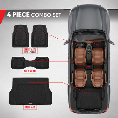 MotorTrend 4-Stück FlexTough Deep Dish Vorderbodenmatten, Hinterbodenmatte und Trunk / Cargo Mat - Heavy Duty, All Weather, Trim to Fit