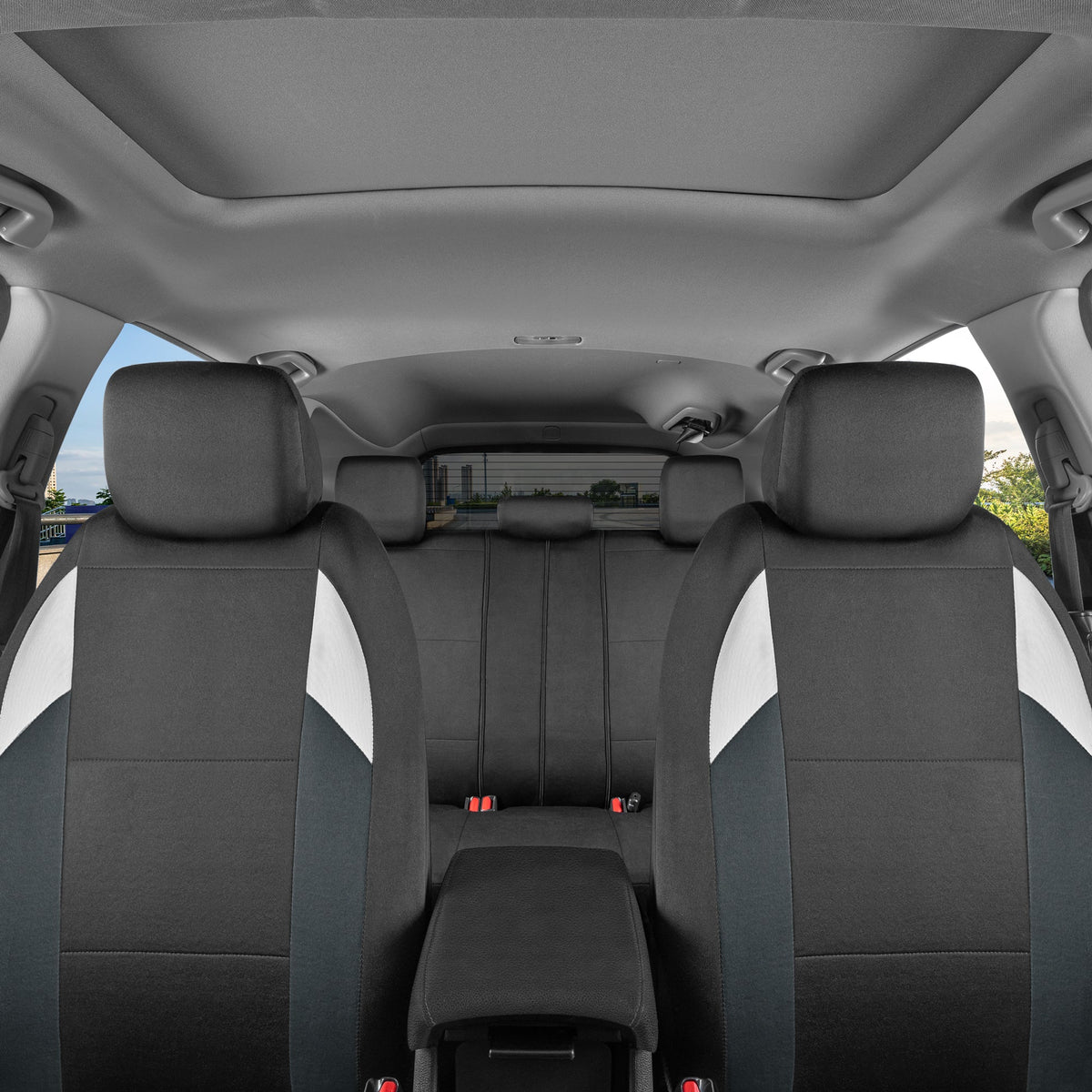 BDK carXS Monaco Sitzbezüge für Autos Vollständig, Beige Tri-Tone Vordersitzbezüge mit Split Rear Bench Back Seat Cover, Automobilsitzbezüge für LKW SUV Van Auto (Mehrere Farben)
