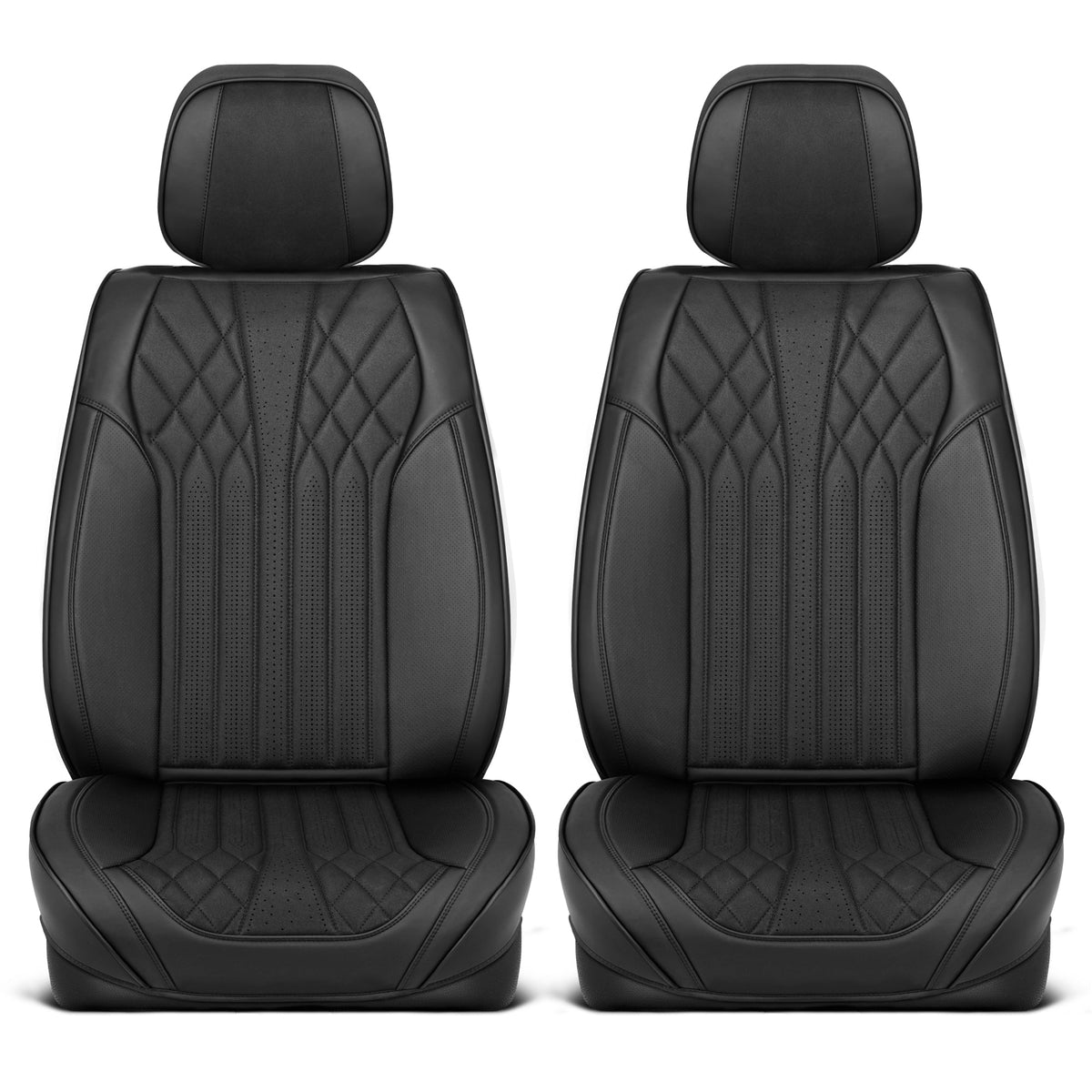 MotorBox Elite Edition Faux Leder & Suede Sitzbezüge für Autos, LKW & SUV - 2 schwarze Autositzbezüge für Vordersitze - Universal Fit Car Zubehör Automotive Interior Cover Protector für Autos