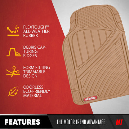 MotorTrend 4-Piece FlexTough Performance Deep Channel Front Floor Mat, Rear Floor Mat und Trunk / Cargo Mat - Heavy Duty, All Weather, Trim to Fit