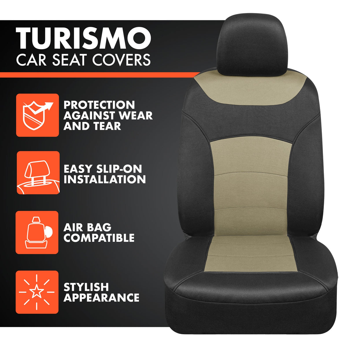 BDK carXS Turismo Car Seat Covers Volles Set, Beige Two-Tone Front Seat Covers mit Split Rear Bench Back Seat Cover, Automotive Seat Covers für LKW SUV Van Auto (Mehrere Farben)