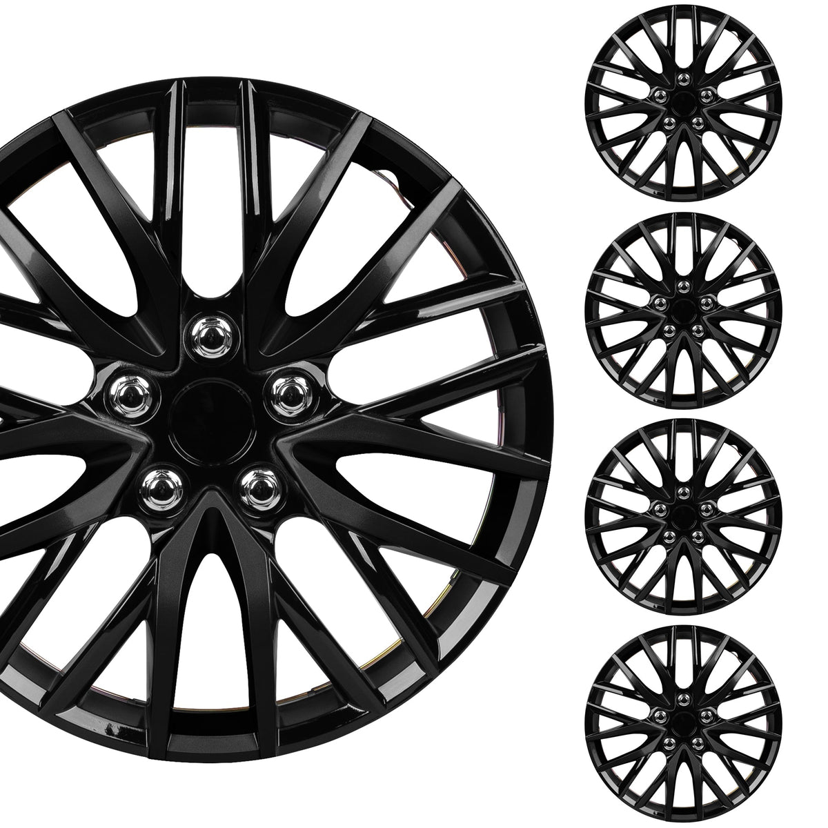 BDK 4-Pack Premium 16' Universal Fit Hubcap Abdeckungen für Räder und Felgen - Black Finish (Multi-Speichen) - Ersatz, Snap On, OEM-Stil