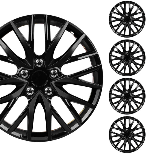 BDK 4-Pack Premium 16' Universal Fit Hubcap Abdeckungen für Räder und Felgen - Black Finish (Multi-Speichen) - Ersatz, Snap On, OEM-Stil