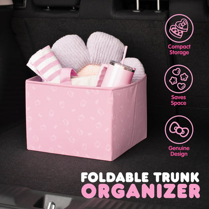 Sanrio Hello Kitty Car Trunk Organizer und Lagerbehälter - Zusammenklappbare einfache Kompartiment bequeme Schwerlast, Fold Up für einfache Aufbewahrungsbox, Automotive Seat Cargo Groceries Tools - 12,5L x 12,5W x 9H