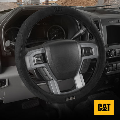 Cat® Honor Line Flux Lederlenkrad Abdeckung w Metall Flag Emblem, Schwarze Lederette, Standard 14.5-15.5 Zoll, Non Slip Komfort, Auto Lenkrad Abdeckung für Auto Truck SUV, Auto Zubehör