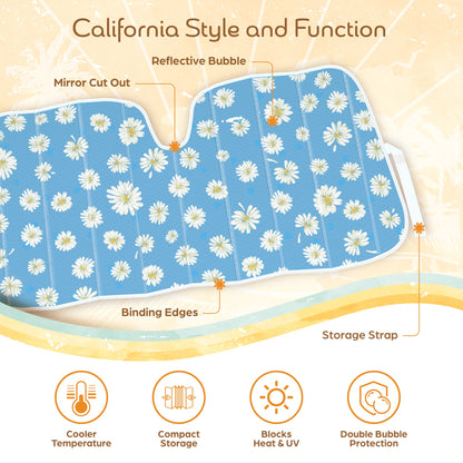 C&C Blue Daisy Car Windschutzscheibe Sonnenschutz - Sun Visor SunShade für Auto-Windschutzscheibe - Fensterschirme für Autos, SUV & Truck - Dash Cover UV-Schutz für Front-Fensterschutz Zubehör - 57' x 27'