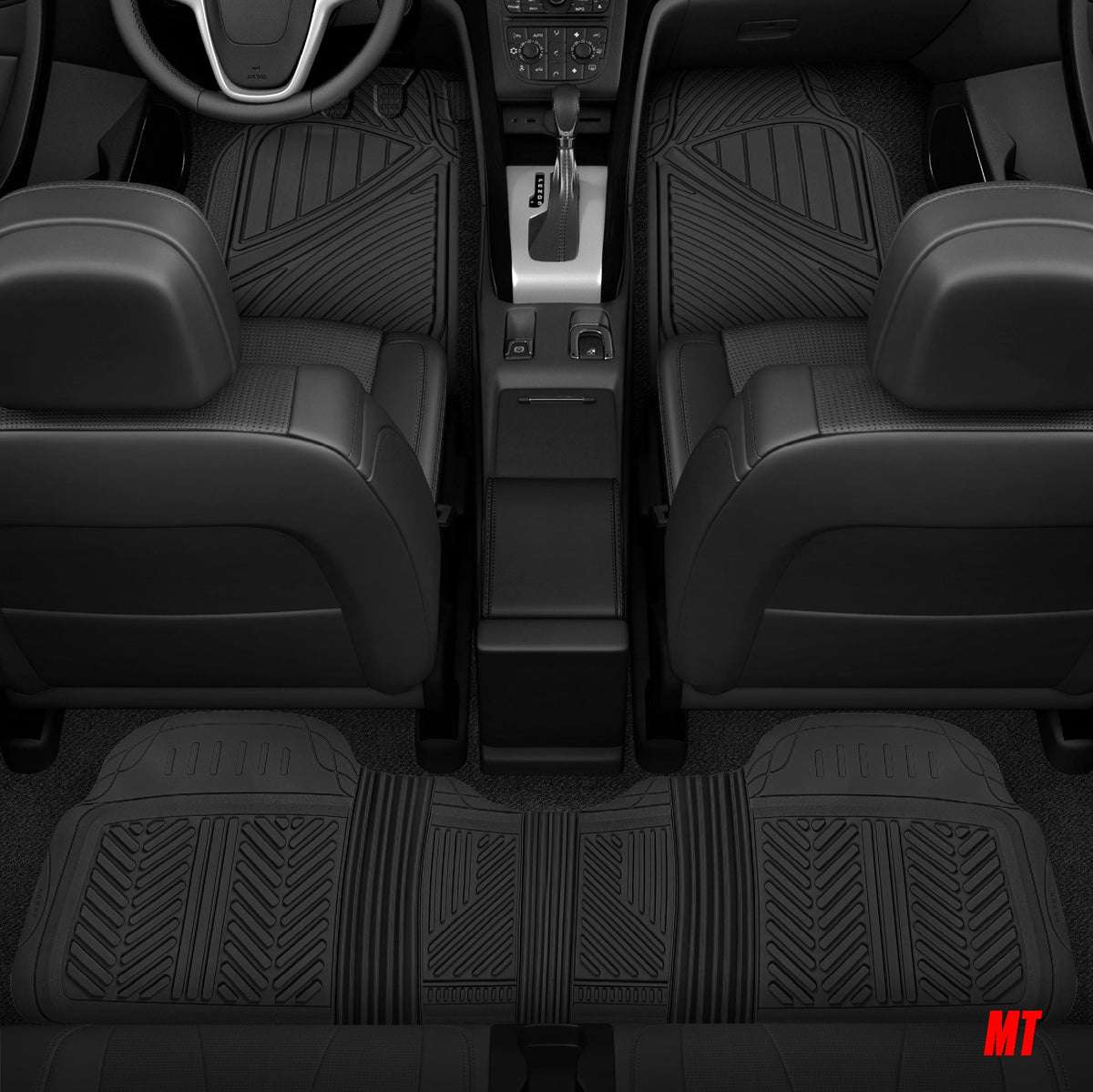 MotorTrend 4-Piece FlexTough Performance Deep Channel Front Floor Mat, Rear Floor Mat und Trunk / Cargo Mat - Heavy Duty, All Weather, Trim to Fit