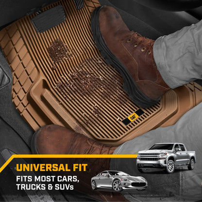 Cat® TerrainGuardTM Heavy-Duty 3-Piece Allwetter-Gummi-Bodenmatten für Auto, LKW, SUV, Van - Trim-to-Fit Deep Dish Automotive Floor Liners, Maximum Schmutz & Wasserschutz, Universal Fit, Beige