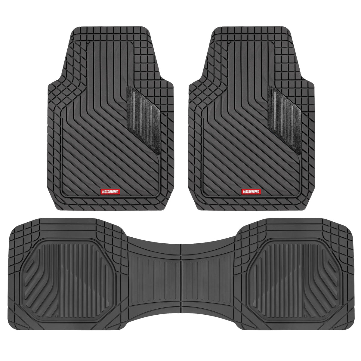 Motor Trend MetallicGuard Car Bodenmatten Volles Set - Langlebige Gummibodenmatten mit schwarzem Metallic Ferse Pad, Allwetter-Innenschutz für Vorder- und Rückseite mit rutschfester Rückseite