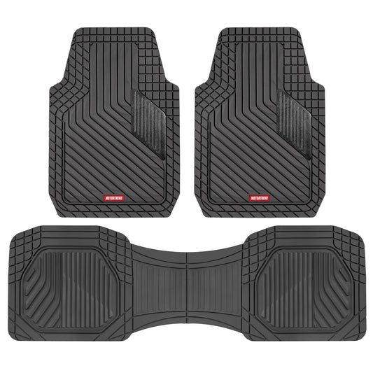 Motor Trend MetallicGuard Car Bodenmatten Volles Set - Langlebige Gummibodenmatten mit schwarzem Metallic Ferse Pad, Allwetter-Innenschutz für Vorder- und Rückseite mit rutschfester Rückseite