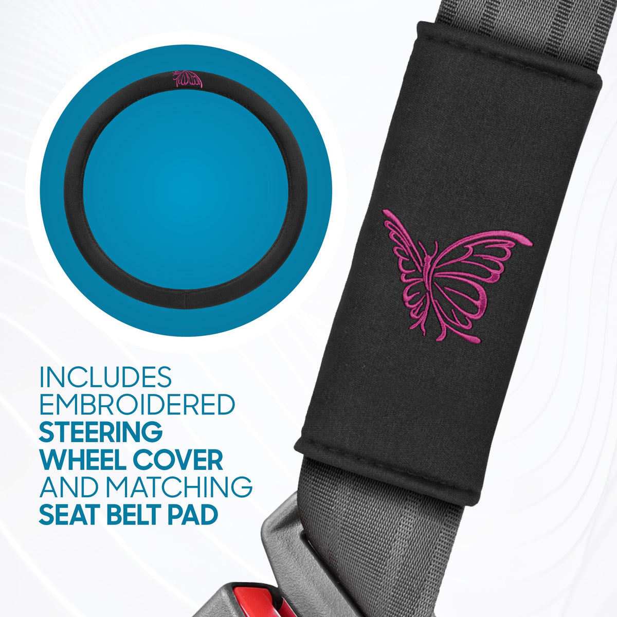 BDK 12-Piece Butterfly Vordersitzbezüge, Rücksitzbezüge, Sicherheitsgurtpads und Lenkradbezüge (Fits 14.5' - 15.5')