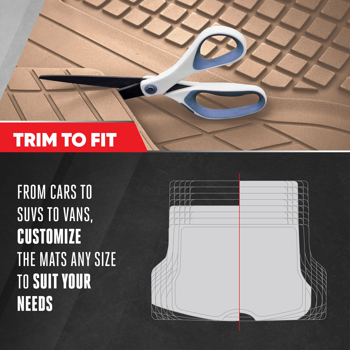 MotorTrend FlexTough Square Groove Trunk / Cargo Liner Mat - Heavy Duty, All Weather, Trim to Fit (54' x 37')