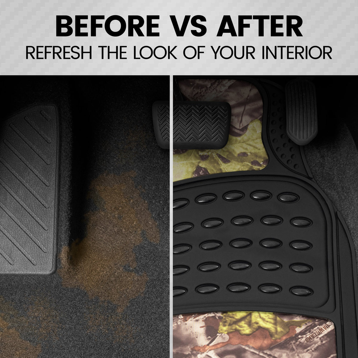 BDK 4-Piece Forest Floor Camo Front Floor Matts und Rear Floor Matts - Heavy Duty, All Weather, Trimmable