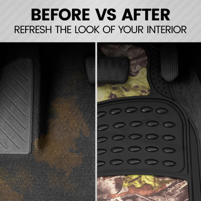 BDK 4-Piece Forest Floor Camo Front Floor Matts und Rear Floor Matts - Heavy Duty, All Weather, Trimmable