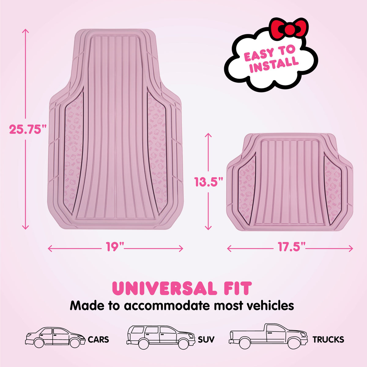 Hello Kitty Car Mats 4pc Bodenmatten für Autos Trucks SUVs Pink Car Bodenmatten für Damen Männer Zubehör Gummi Heavy Duty Niedlich niedlich, immer vorne hinten Hallo Kitty Car Zubehör Pink / Pink