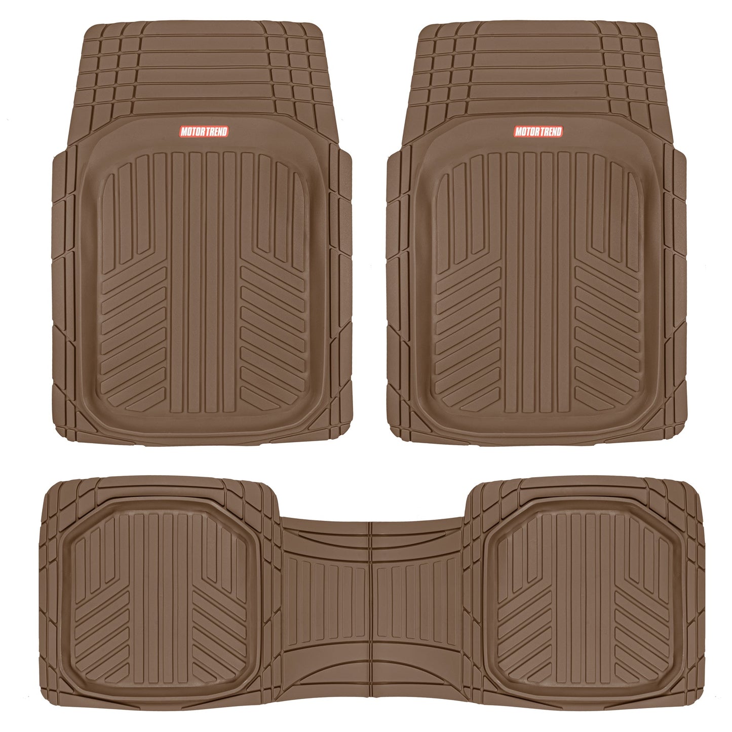 MotorTrend 3-Stück FlexTough Plus Deep Dish Line Rillen Vorderbodenmatten und Hinterbodenmatte - Heavy Duty, All Weather, Trimmen Sie, um zu passen